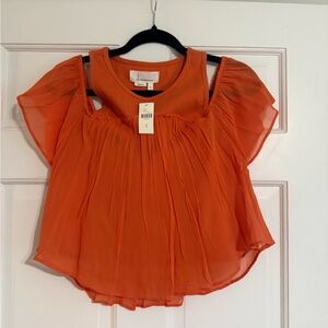 Anthropologie Orange Flutter Sleeve Blouse